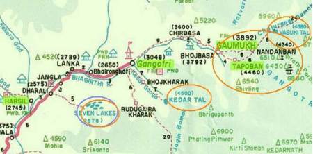 Uttarkashi Trekking Map